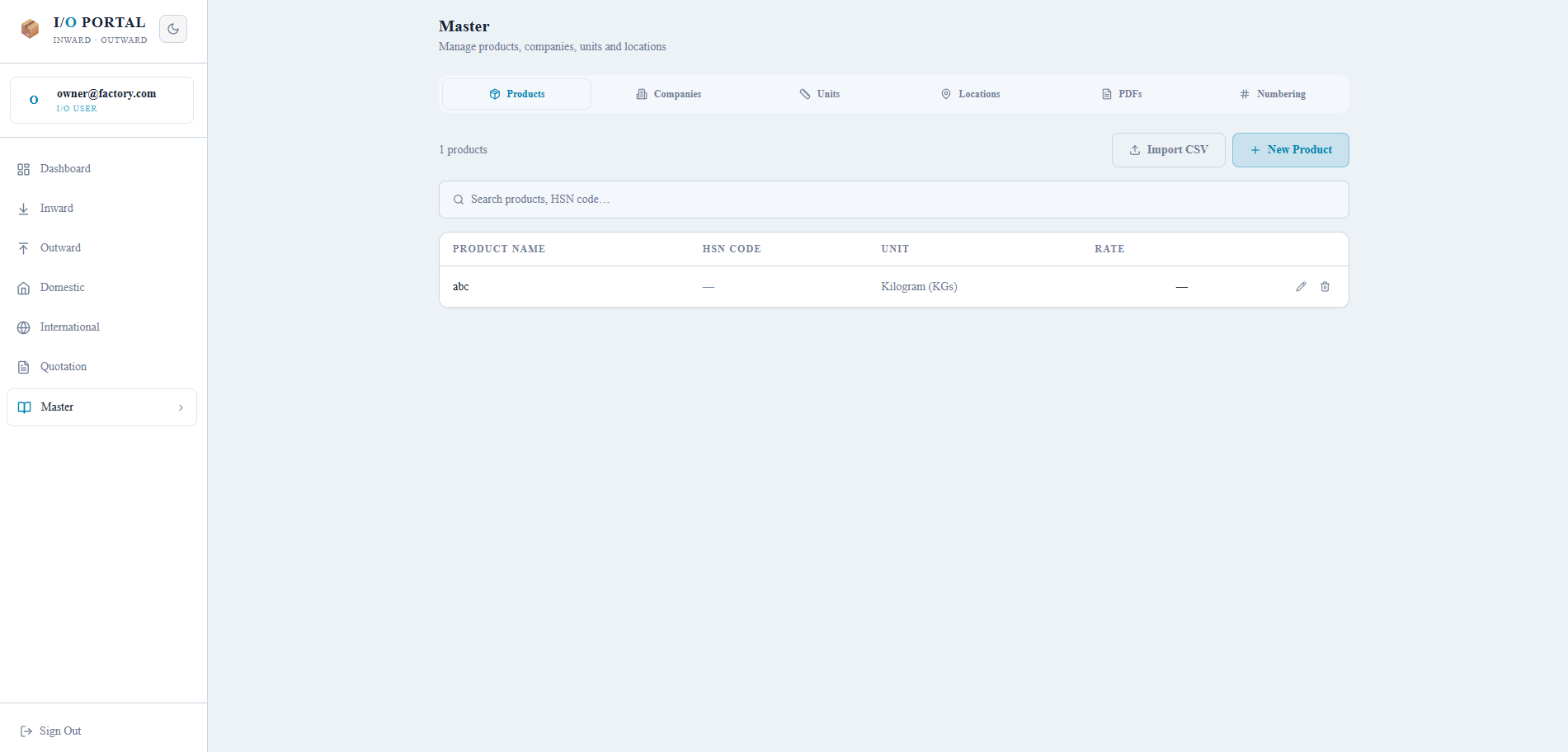 Master listing screen